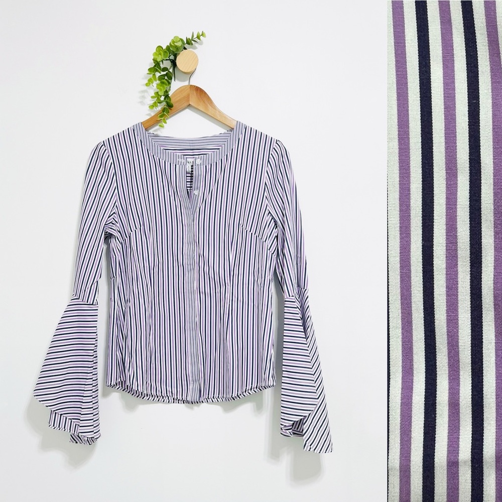 Milly NWT Purple Striped Italian Bell Sleeve Button Down Shirt